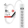 imageGE 6Outlet Surge Protector 4 Ft Extension Cord Power Strip 800 Joules Flat Plug TwisttoClose Safety Covers Protected Indicator Light UL Listed White 33658White