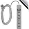 imageGE 6Outlet Surge Protector 4 Ft Extension Cord Power Strip 800 Joules Flat Plug TwisttoClose Safety Covers Protected Indicator Light UL Listed White 33658Gray