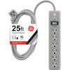 imageGE 6Outlet Surge Protector 4 Ft Extension Cord Power Strip 800 Joules Flat Plug TwisttoClose Safety Covers Protected Indicator Light UL Listed White 33658Gray
