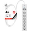 imageGE 6Outlet Surge Protector 4 Ft Extension Cord Power Strip 800 Joules Flat Plug TwisttoClose Safety Covers Protected Indicator Light UL Listed White 33658White