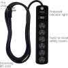 imageGE 6Outlet Surge Protector 4 Ft Extension Cord Power Strip 800 Joules Flat Plug TwisttoClose Safety Covers Protected Indicator Light UL Listed White 33658Black