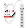 imageGE 6Outlet Surge Protector 4 Ft Extension Cord Power Strip 800 Joules Flat Plug TwisttoClose Safety Covers Protected Indicator Light UL Listed White 33658White