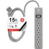 imageGE 6Outlet Surge Protector 4 Ft Extension Cord Power Strip 800 Joules Flat Plug TwisttoClose Safety Covers Protected Indicator Light UL Listed White 33658Gray