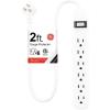 imageGE 6Outlet Surge Protector 4 Ft Extension Cord Power Strip 800 Joules Flat Plug TwisttoClose Safety Covers Protected Indicator Light UL Listed White 33658White