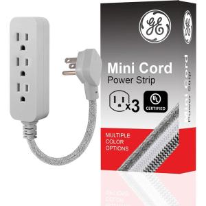 imageGE 3Outlet Power Strip Extension Cord with Multiple Outlets 8 Ft Braided Short Cord Extension Cord Grounded Flat Plug Extension Cord ETL Listed White 41282Gray