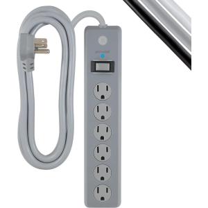 imageGE 6Outlet Surge Protector 10 Ft Extension Cord Power Strip 600 Joules TwisttoClose Safety Covers Protected Indicator Light UL Listed Black 37442Gray