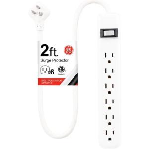 imageGE 6Outlet Surge Protector 4 Ft Extension Cord Power Strip 800 Joules Flat Plug TwisttoClose Safety Covers Protected Indicator Light UL Listed White 33658White