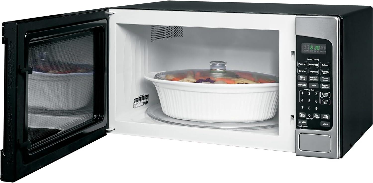 imageGE Countertop Microwave Oven 1200watt Capacity 20 Cubic Ft 8 Auto Setting Cooking Settings ChildLock Technology Kitchen Essentials for the Countertop Dorm Room or Apartment Satinless SteelStainless Steel