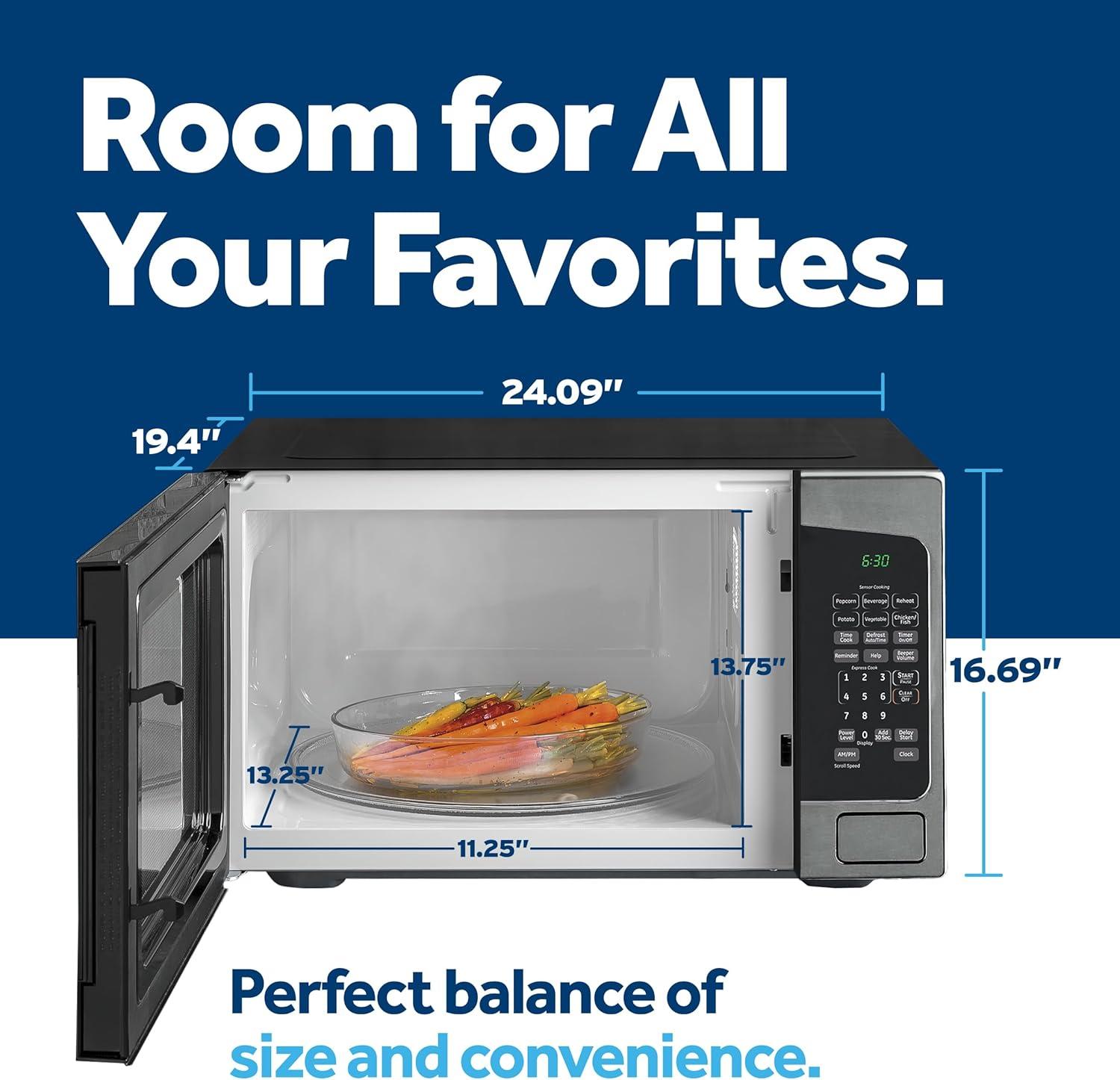 imageGE Countertop Microwave Oven 1200watt Capacity 20 Cubic Ft 8 Auto Setting Cooking Settings ChildLock Technology Kitchen Essentials for the Countertop Dorm Room or Apartment Satinless SteelBlack