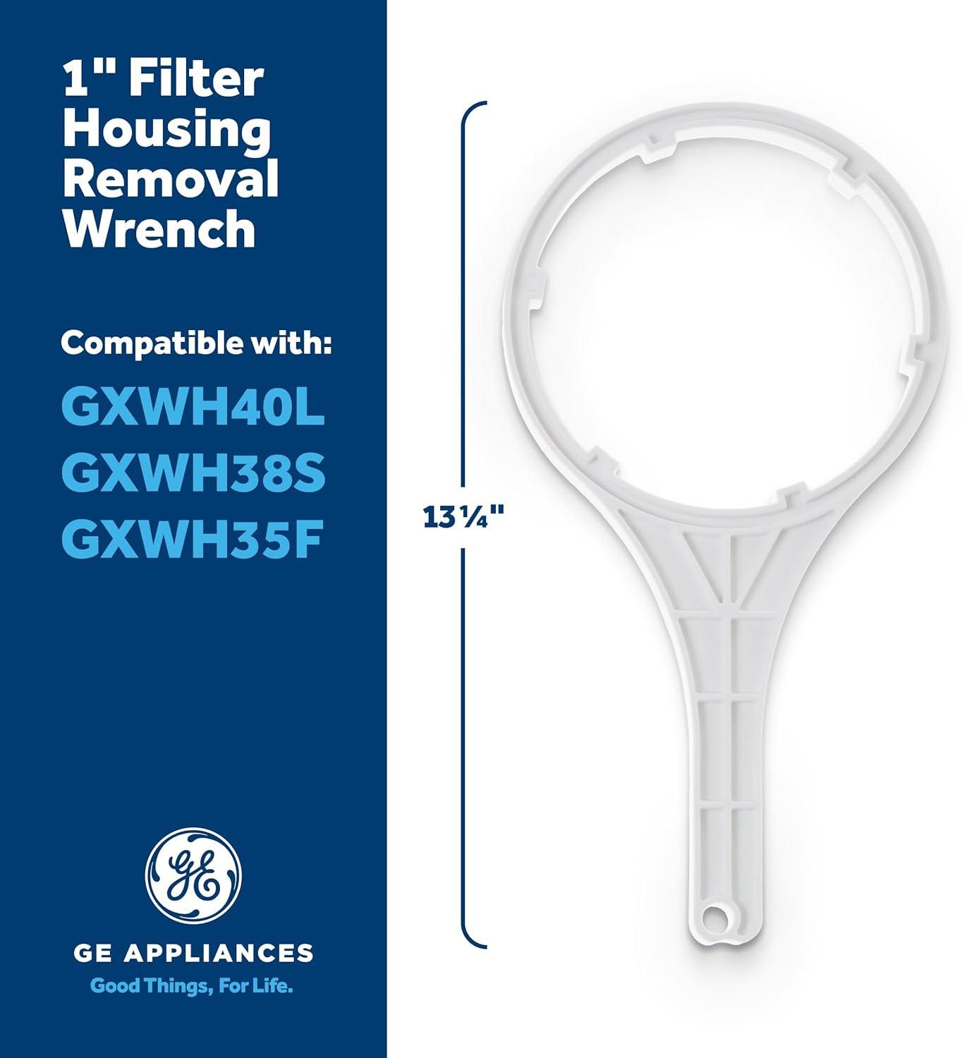 imageGE Plastic Water Filter Wrench  Allows for Easy Removal of AtHome Water Filtration System  Use for 1quot Water Filter Systems  White  HHWRNCH Only compatible with GXWH40L GXWH38S and GXWH35F