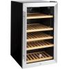 image:imageGE Wine Cooler amp Beverage Refrigerator  Mini Fridge With Lock amp Key Included  Complete With Oak Shelving Glass Exterior amp Warm Interior Lighting  Fits 109 Cans or 31 Wine Bottles  Stainless Steel