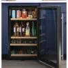 image:imageGE Wine Cooler amp Beverage Refrigerator  Mini Fridge With Lock amp Key Included  Complete With Oak Shelving Glass Exterior amp Warm Interior Lighting  Fits 109 Cans or 31 Wine Bottles  Stainless Steel