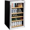 image:imageGE Wine Cooler amp Beverage Refrigerator  Mini Fridge With Lock amp Key Included  Complete With Oak Shelving Glass Exterior amp Warm Interior Lighting  Fits 109 Cans or 31 Wine Bottles  Stainless Steel