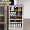 image:imageGE Wine Cooler amp Beverage Refrigerator  Mini Fridge With Lock amp Key Included  Complete With Oak Shelving Glass Exterior amp Warm Interior Lighting  Fits 109 Cans or 31 Wine Bottles  Stainless Steel