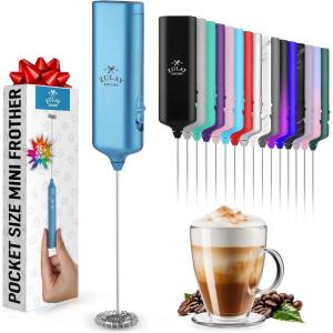 imagePowerful Milk Frother Wand  Mini ampamp Mighty Handheld Drink Mixer  Portable Coffee Frother For Latte Cappuccino Matcha Hot Chocolate Creamer  PinkBlue Metallic