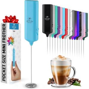 imagePowerful Milk Frother Wand  Mini ampamp Mighty Handheld Drink Mixer  Portable Coffee Frother For Latte Cappuccino Matcha Hot Chocolate Creamer  PinkBlue Sky