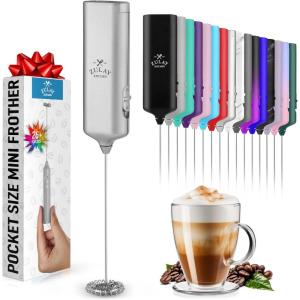 imagePowerful Milk Frother Wand  Mini ampamp Mighty Handheld Drink Mixer  Portable Coffee Frother For Latte Cappuccino Matcha Hot Chocolate Creamer  PinkBright Silver