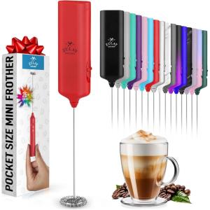 imagePowerful Milk Frother Wand  Mini ampamp Mighty Handheld Drink Mixer  Portable Coffee Frother For Latte Cappuccino Matcha Hot Chocolate Creamer  PinkCardinal Red