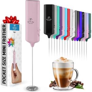 imagePowerful Milk Frother Wand  Mini ampamp Mighty Handheld Drink Mixer  Portable Coffee Frother For Latte Cappuccino Matcha Hot Chocolate Creamer  PinkCotton Candy
