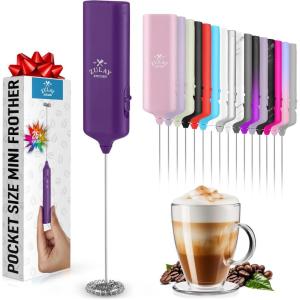 imagePowerful Milk Frother Wand  Mini ampamp Mighty Handheld Drink Mixer  Portable Coffee Frother For Latte Cappuccino Matcha Hot Chocolate Creamer  PinkDeep Purple