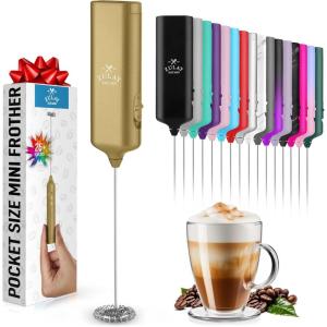 imagePowerful Milk Frother Wand  Mini ampamp Mighty Handheld Drink Mixer  Portable Coffee Frother For Latte Cappuccino Matcha Hot Chocolate Creamer  PinkGold