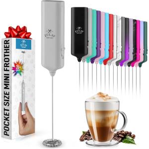 imagePowerful Milk Frother Wand  Mini ampamp Mighty Handheld Drink Mixer  Portable Coffee Frother For Latte Cappuccino Matcha Hot Chocolate Creamer  PinkGray