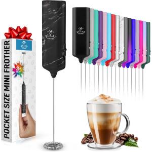 imagePowerful Milk Frother Wand  Mini ampamp Mighty Handheld Drink Mixer  Portable Coffee Frother For Latte Cappuccino Matcha Hot Chocolate Creamer  PinkJet Black Marble