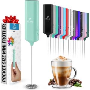 imagePowerful Milk Frother Wand  Mini ampamp Mighty Handheld Drink Mixer  Portable Coffee Frother For Latte Cappuccino Matcha Hot Chocolate Creamer  PinkMint