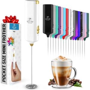 imagePowerful Milk Frother Wand  Mini ampamp Mighty Handheld Drink Mixer  Portable Coffee Frother For Latte Cappuccino Matcha Hot Chocolate Creamer  PinkPlatinum WhiteGold