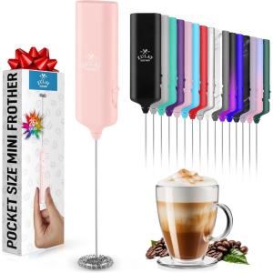 imagePowerful Milk Frother Wand  Mini ampamp Mighty Handheld Drink Mixer  Portable Coffee Frother For Latte Cappuccino Matcha Hot Chocolate Creamer  PinkRose Quartz