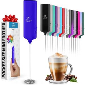 imagePowerful Milk Frother Wand  Mini ampamp Mighty Handheld Drink Mixer  Portable Coffee Frother For Latte Cappuccino Matcha Hot Chocolate Creamer  PinkRoyal Blue