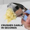 imageZulay Comfort Grip Garlic Press  Garlic Mincer Tool  Garlic Crusher  Garlic Press Mincer Rust Proof with Soft Ergonomic Handle Easy Clean Set with Peeler and BrushPowder Blue