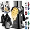 imageZulay Kitchen Rotary Cheese Grater 5 Blade Cheese Shredder  Manual Hand Crank Cheese Grater With Reinforced Suction ampamp 5 Interchangeable Drums  Easy to Use Vegetable Chopper Round Mandoline SlicerJet Black