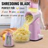 imageZulay Kitchen Rotary Cheese Grater 5 Blade Cheese Shredder  Manual Hand Crank Cheese Grater With Reinforced Suction ampamp 5 Interchangeable Drums  Easy to Use Vegetable Chopper Round Mandoline SlicerBlush Pearl