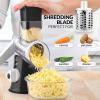imageZulay Kitchen Rotary Cheese Grater 5 Blade Cheese Shredder  Manual Hand Crank Cheese Grater With Reinforced Suction ampamp 5 Interchangeable Drums  Easy to Use Vegetable Chopper Round Mandoline SlicerJet Black