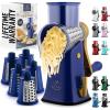 imageZulay Kitchen Rotary Cheese Grater 5 Blade Cheese Shredder  Manual Hand Crank Cheese Grater With Reinforced Suction ampamp 5 Interchangeable Drums  Easy to Use Vegetable Chopper Round Mandoline SlicerBlue Gold