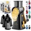 imageZulay Kitchen Rotary Cheese Grater 5 Blade Cheese Shredder  Manual Hand Crank Cheese Grater With Reinforced Suction ampamp 5 Interchangeable Drums  Easy to Use Vegetable Chopper Round Mandoline SlicerBlack Royale