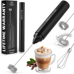 imageZulay Froth N Go Milk Frother Rechargeable  3in1 Frother Wand With Case ampamp USBC Charger  Comes With 3 Whisk Attachments for Latte Cappuccino Matcha Protein Shakes  CloudJet Black