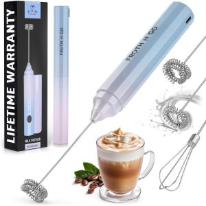 imageZulay Froth N Go Milk Frother Rechargeable  3in1 Frother Wand With Case ampamp USBC Charger  Comes With 3 Whisk Attachments for Latte Cappuccino Matcha Protein Shakes  CloudCloud
