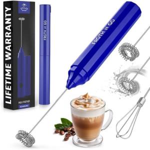 imageZulay Froth N Go Milk Frother Rechargeable  3in1 Frother Wand With Case ampamp USBC Charger  Comes With 3 Whisk Attachments for Latte Cappuccino Matcha Protein Shakes  CloudBlue