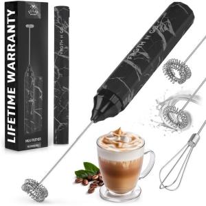 imageZulay Froth N Go Milk Frother Rechargeable  3in1 Frother Wand With Case ampamp USBC Charger  Comes With 3 Whisk Attachments for Latte Cappuccino Matcha Protein Shakes  CloudBlack Marble