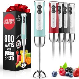 imageZulay Immersion Blender Handheld  800 Watt Hand Blender With HighPower Turbo Mode  Durable Stick Blender With UltraSharp Stainless Steel Blades For Effortless Blending  BlackCaribbean Aqua