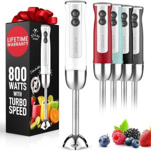 imageZulay Immersion Blender Handheld  800 Watt Hand Blender With HighPower Turbo Mode  Durable Stick Blender With UltraSharp Stainless Steel Blades For Effortless Blending  BlackWhite