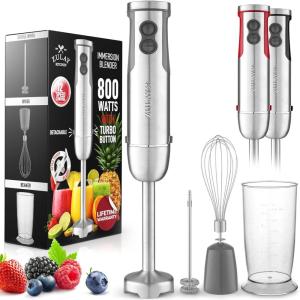 imageZulay Immersion Blender Handheld  800 Watt Hand Blender With HighPower Turbo Mode  Durable Stick Blender With UltraSharp Stainless Steel Blades For Effortless Blending  BlackGray