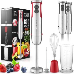 imageZulay Immersion Blender Handheld  800 Watt Hand Blender With HighPower Turbo Mode  Durable Stick Blender With UltraSharp Stainless Steel Blades For Effortless Blending  BlackCardinal Red