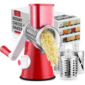 imageZulay Kitchen Rotary Cheese Grater 5 Blade Cheese Shredder  Manual Hand Crank Cheese Grater With Reinforced Suction ampamp 5 Interchangeable Drums  Easy to Use Vegetable Chopper Round Mandoline SlicerElegant Candy