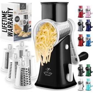 imageZulay Kitchen Rotary Cheese Grater 5 Blade Cheese Shredder  Manual Hand Crank Cheese Grater With Reinforced Suction ampamp 5 Interchangeable Drums  Easy to Use Vegetable Chopper Round Mandoline SlicerIvory Onyx