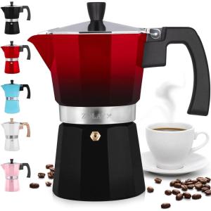 imageZulay Premium Moka Pot Espresso  LeakProof Stovetop Espresso Maker  Perfect for Authentic Cuban ampamp Italian Style Espresso  Makes 3 Espresso Cups  SilverDark Red  Midnight Black