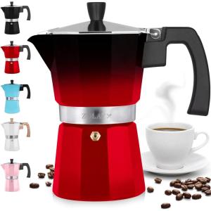 imageZulay Premium Moka Pot Espresso  LeakProof Stovetop Espresso Maker  Perfect for Authentic Cuban ampamp Italian Style Espresso  Makes 3 Espresso Cups  SilverBlackRed