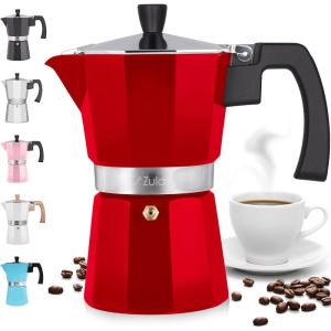 imageZulay Premium Moka Pot Espresso  LeakProof Stovetop Espresso Maker  Perfect for Authentic Cuban ampamp Italian Style Espresso  Makes 3 Espresso Cups  SilverRed
